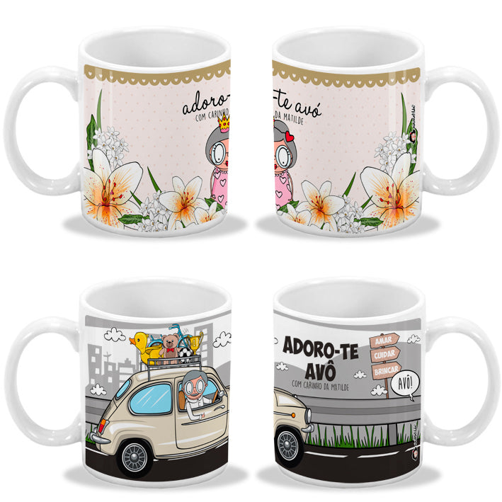 caneca avós - lírio e carro